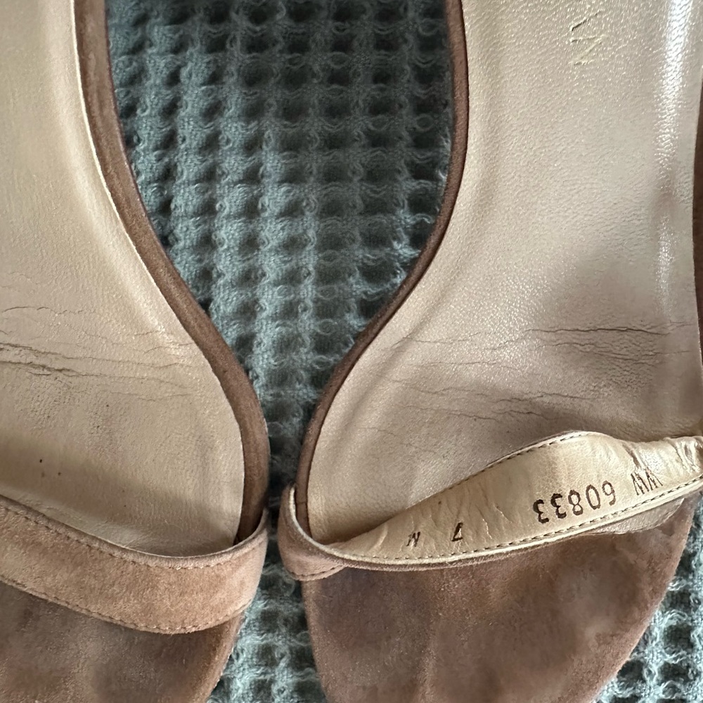 Stuart Weitzman Brown/Tan Suede Open-Toe Ankle-Strap Heels - Picture 10 of 11